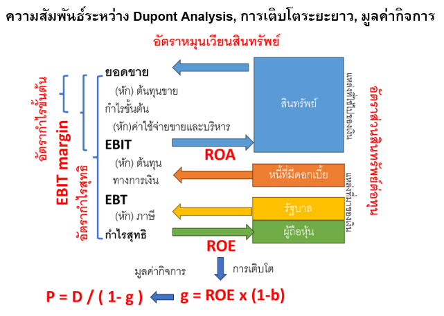 Diagram showing the relationship between Dupont Analysis, long-term growth, and enterprise value.